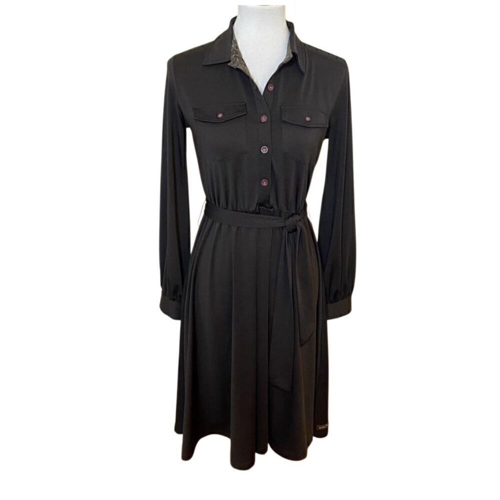 Matilda Jane Black Ink Blot Shirt Dress Long Sleeve Belted Size Small